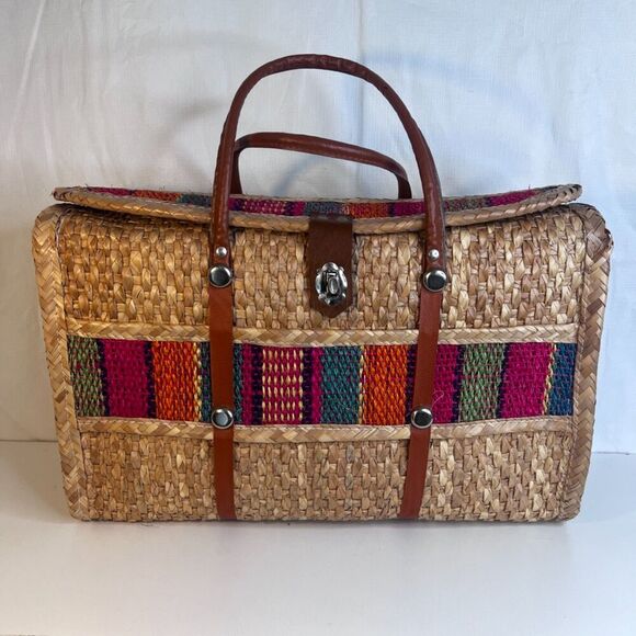 Tote Market Arm Bag Purse Large Woven Colorful Raffia Straw Beach Picnic Boho - Picture 1 of 12